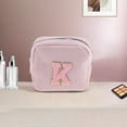 thumbnail image 5 of Unique Bargains 1 Pc Letter K Pattern Makeup Bag for Travel Pink Corduroy, 5 of 6