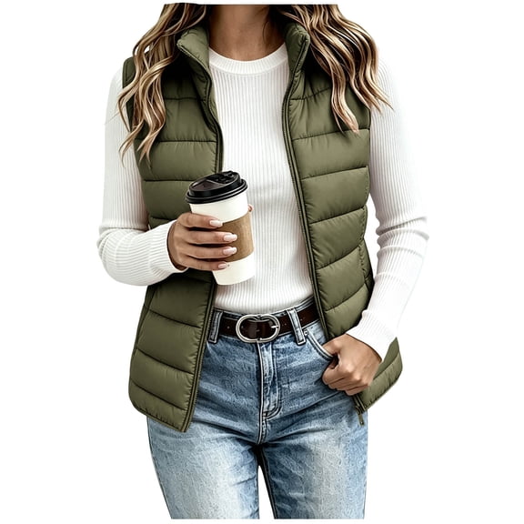 Diufon Winter Vest for Women Lightweight Stand Collar Zip Up Coat Sleeveless Warm Jacket with Pockets