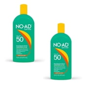 NO-AD SPF 50 Sunscreen Lotion | Hypoallergenic | Broad Spectrum UVA/UVB Protection | Water Resistant | Octinoxate & Oxybenzone Free with moisturizing Vitamin E and Aloe 16oz | Pack of 2