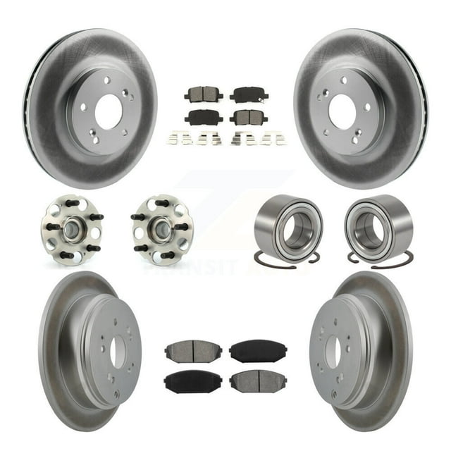 Transit Auto Front Rear Wheel Hub Bearings Assembly Coated Disc Brake Rotors and Semi-Metallic Pads Kit (10Pc) for Car 2002-2004 Honda Odyssey - Left Right Side (Driver Passenger) KBB-107976