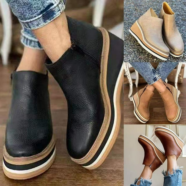 Short Boots Round Toe Side Zipper Autumn Winter Lightweight Wear-resistant Ankel Boots for Office
