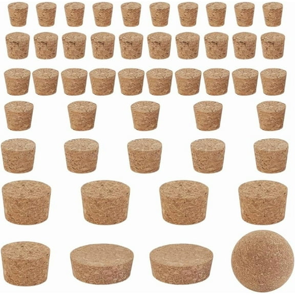 1 Set 48Pcs Wooden Tapered Cork 8 Sizes Wine Bottle Cork Stoppers Cork Plugs Tops Natural Soft Wood Wine Corks Replacement Corks for Wine Beer Bottle Glass Bottles DIY Craft