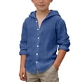 thumbnail image 3 of Shadoumai Boys Linen Shirt Cotton Quarter Button Up Summer Boho Hooded T-Shirt Teen Kids Solid Breathable Long Sleeve Beach Tops, 3 of 6