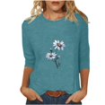 thumbnail image 1 of QIPOPIQ Hauts pour Femmes Chemises à Manches 3/4 Col Rond Blouses Amples Décontractées T-Shirts à Imprimé Marguerites Liquidation, 1 of 5