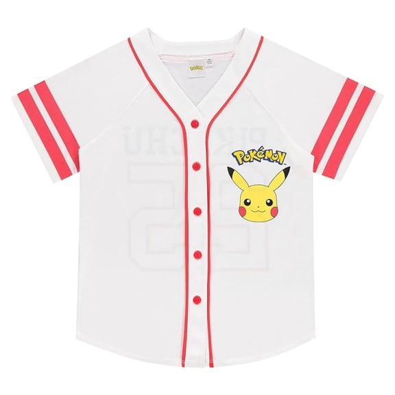 Pokemon Women's Baseball Jersey, Graphic Print Cartoon Pikachu Jersey Shirt Ivory – M