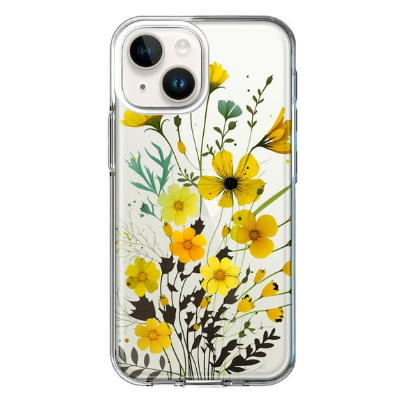 MUNDAZE Apple iPhone 14 Plus Yellow Summer Flowers Floral Shockproof Clear Hybrid Protective Phone Case Cover