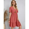 thumbnail image 3 of Women's V-Neck Short Sleeve Dress in 100% Polyester Fabric Desirable Full Size Everyday Style with Easy Care and Comfort, 3 of 18
