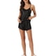 thumbnail image 2 of Conjunto de pijamas de satén para mujer INSPIRE CHIC, camisetas sin mangas con tirantes tipo racerback y pantalones cortos con encaje, conjuntos de lounge de seda, XS, negro, 2 of 6