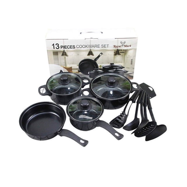 Juego de ollas para el hogar, juego de ollas combinadas de 13 piezas, olla plana antiadherente, olla para sopa y leche, juego de regalo de varias piezas