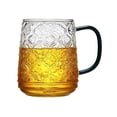 thumbnail image 1 of Vaso de vidrio borosilicato transparente de 16.2 oz con textura de flor de cerezo vintage y asa colorida., 1 of 6