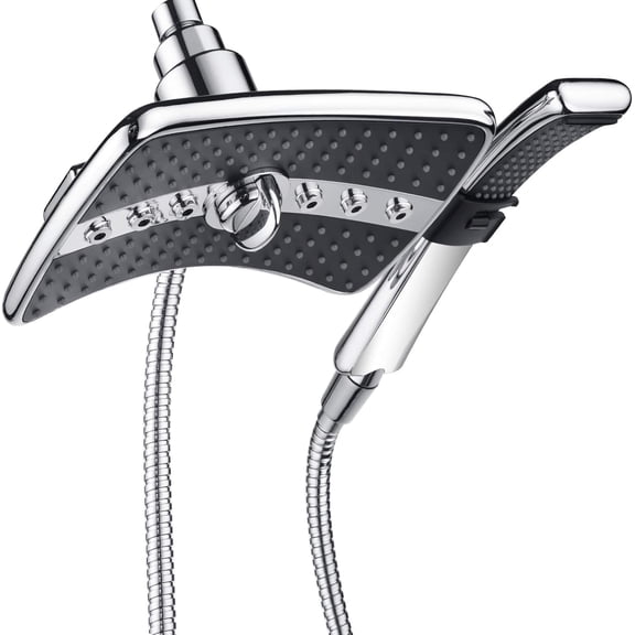 High Pressure Shower Head Combo with Two Spray Setting Fixed Shower Head and Two Spray Settings Handheld Shower Head with Grey Face, Brushed Nickel