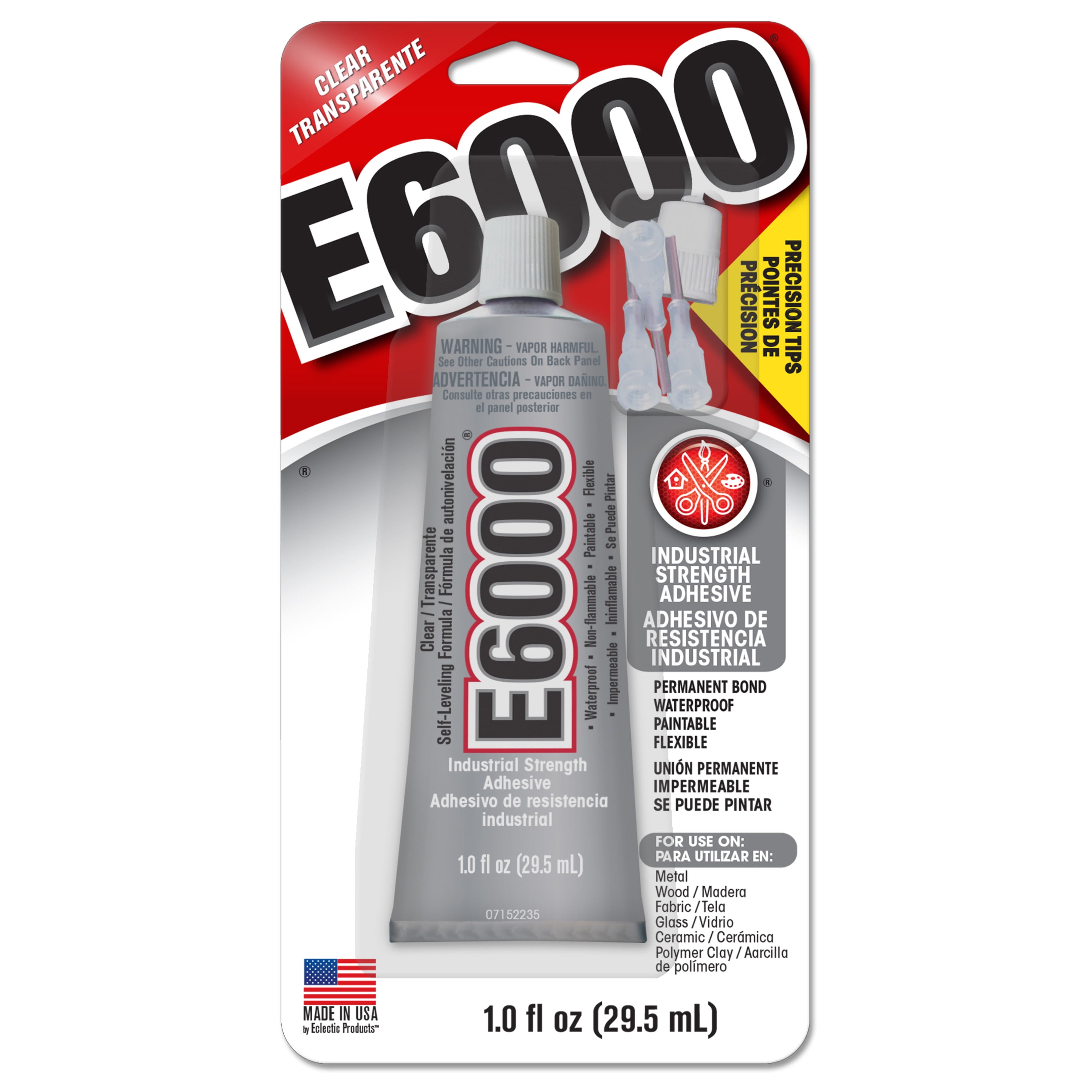 Eclectic E6000 Glue Industrial Adhesive with Precision Tip, Clear 1 oz.