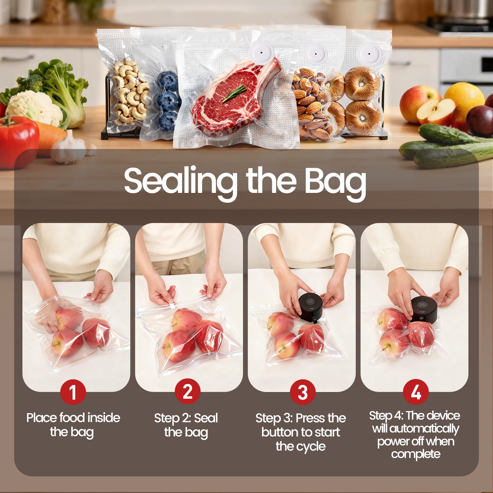 Uarter Mason Jar Vacuum Sealer with 30 Lids, Electric Vacuum Sealer Machine with Wide&Regular Mouth Mason Lids/Vacuum Bags for Food Storage