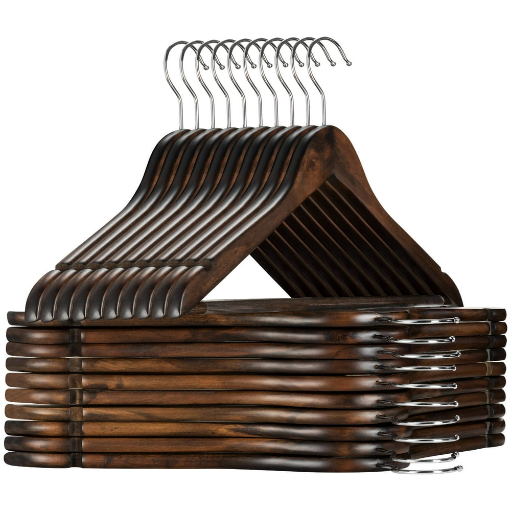 HighGrade Wooden Suit Hangers 20 Pack with Non Slip Pants Bar Smooth Finish Solid Wood Coat