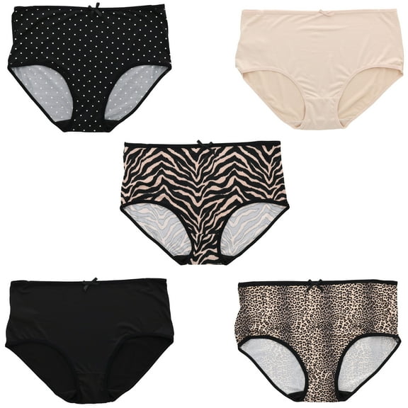 Delta Burke Women's Plus Sized Sexy Smooth High Rise Briefs 5 Pack -Animal Prints & Dots - 8 X-Large