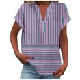 thumbnail image 2 of Shirts for Women Plus Size Short Sleeve V-Neck Stripe Button Casual Printed Home T-shirt Blouses Purple XXXXXL, 2 of 5