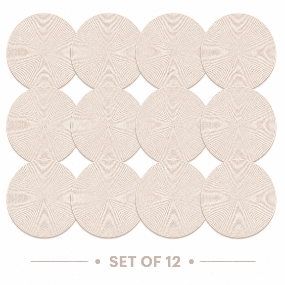 Shyamali Woven Placemats Set of 12, 16 " Round Braided Placemats for Dining Table, Heat-Resistant & Washable, Oatmeal