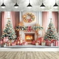 thumbnail image 3 of 5 x 3 ft Pink Christmas Backdrop Christmas Fireplace Backdrop, Winter Xmas Tree Gift Background Fireplace Photography Background Holiday Party Decorations Photo Studio Props, 3 of 4