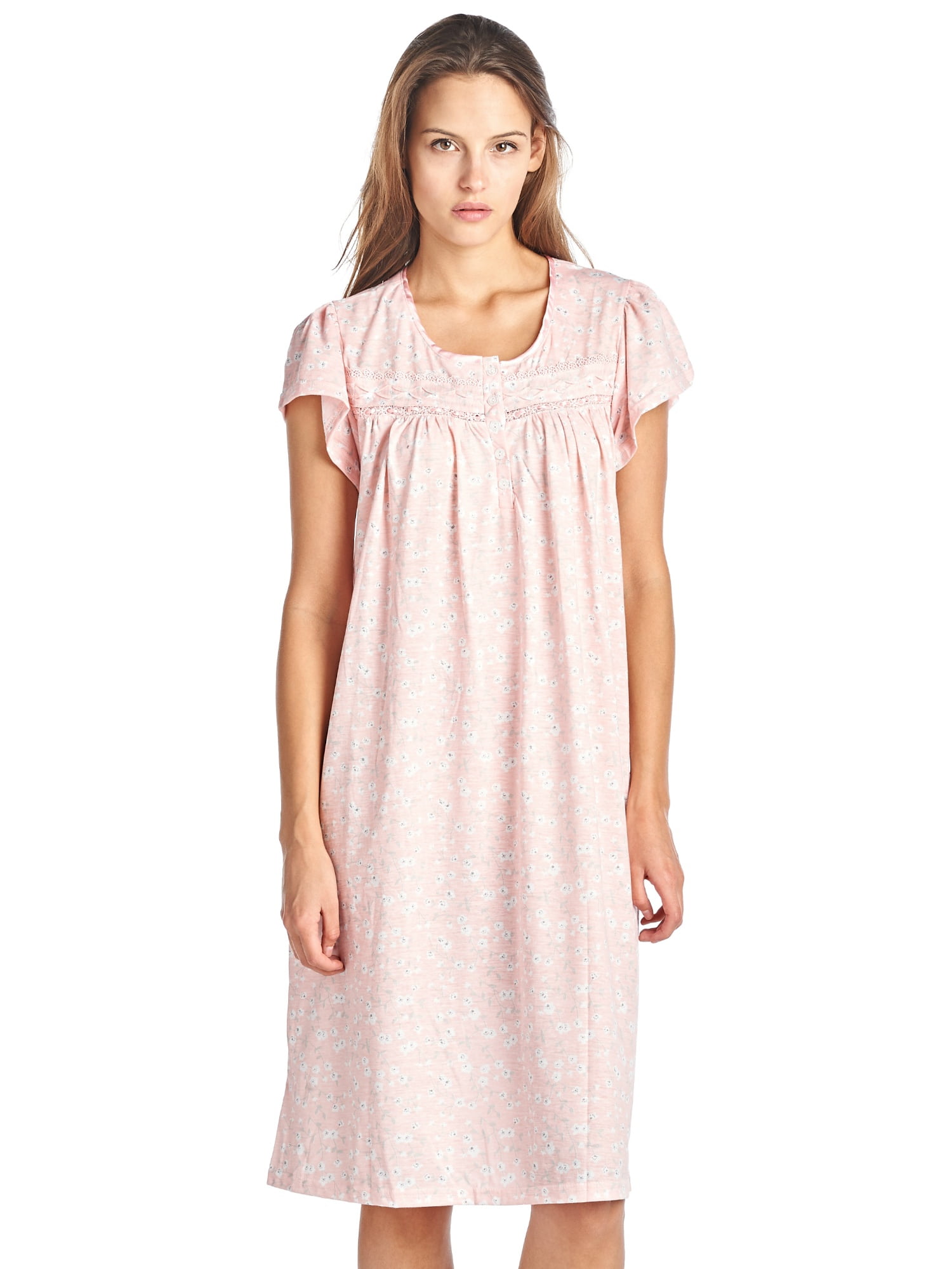 Casual Nights Women's Short Sleeve Floral And Lace Nightgown - Walmart.com