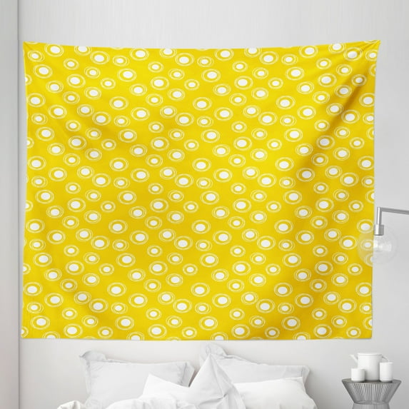 Yellow and White Tapestry, Round Spots Sketchy Circles Randomly Placed on Pastel Background, Fabric Wall Hanging Decor for Bedroom Living Room Dorm, 5 Sizes, Yellow and White, by Ambesonne
