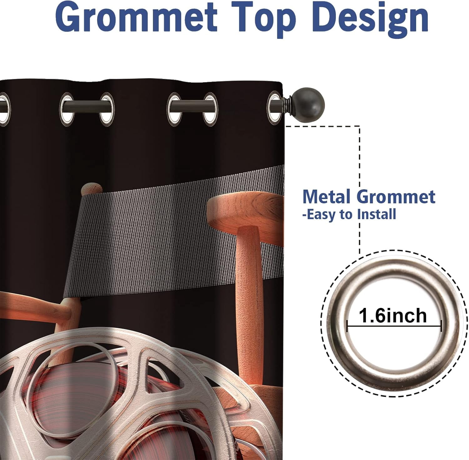Movie Theater Blackout Curtains Movie Theater Decor for Bedroom Living Room Object of Cinema Film Reel Motion Picture Red Black Print Grommet Window Drapes 2 Panel Set, 42"x84"