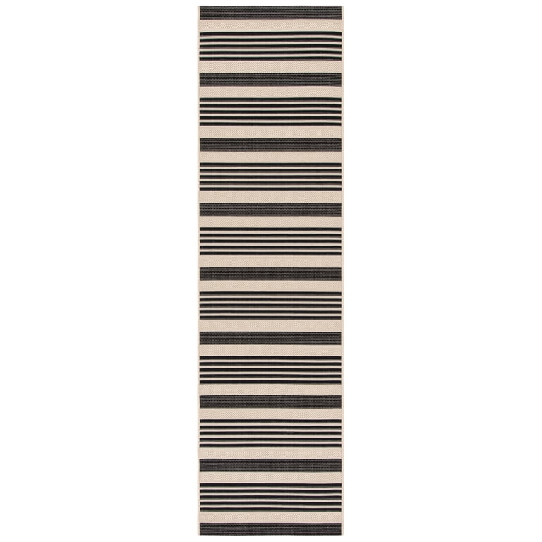 Courtyard Striped Indoor/Outdoor Runner, Black & Bone, 2'3"x8' photo 2
