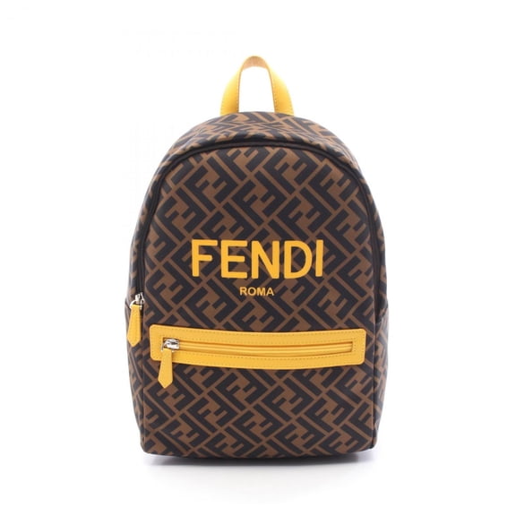 Pre-Owned Fendi Zucca Backpack, Nylon and Leather, Men's Women's, Brown, Black, Yellow, 8BZ040