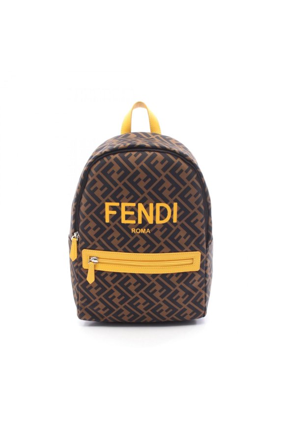 Pre-Owned Fendi Zucca Backpack, Nylon and Leather, Men's Women's, Brown, Black, Yellow, 8BZ040