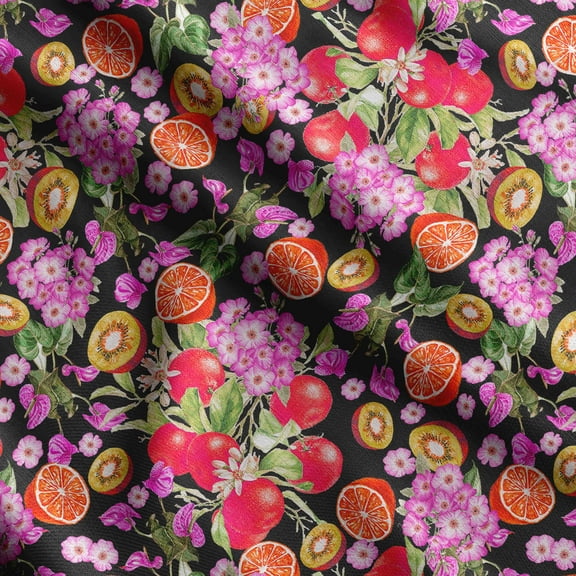 Soimoi Watercolor Fruit Print, Silk Fabric, Decor Sewing Fabric by The Yard 42 Inch Wide,Decorative Fabric for Shirts Suits Ties, Black