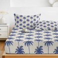 thumbnail image 6 of King Size Fitted Sheet Set - Navy Blue Palm Trees 3 Piece Bedding Sets 16" Deep Pocket Fitted Sheet with 2 Pillowcases, Tropical Summer Seaside Rustic Brushed Microfiber Hotel Luxury Bed Sheets, 6 of 9