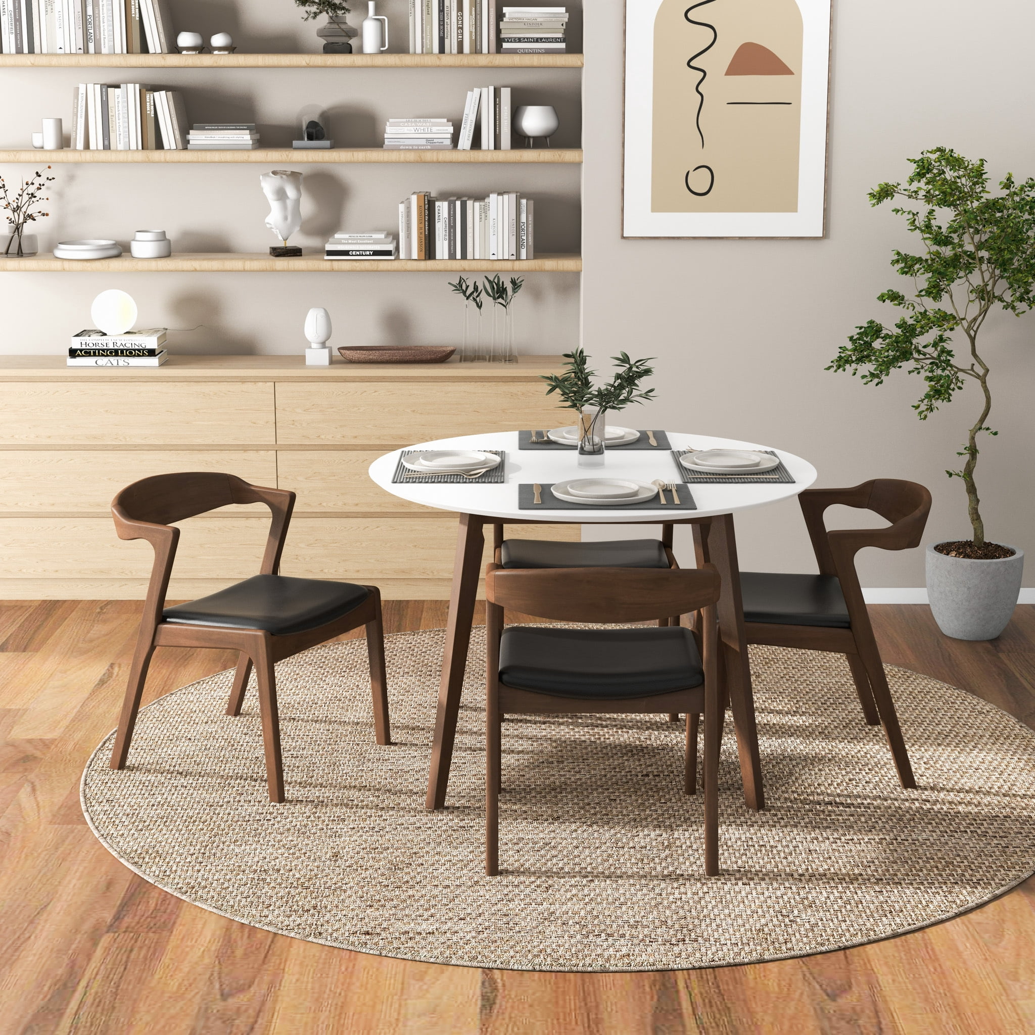Euroco Wooden Dining Chairs Set of 2, Modern Kitchen Side Chair with Wood Legs,Brown