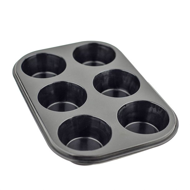 Ounissouiy Bandeja antiadherente para magdalenas de 6 cavidades, moldes para magdalenas de acero al carbono, bandeja para hornear, magdalenas, Herramientas y accesorios para hornear Negro