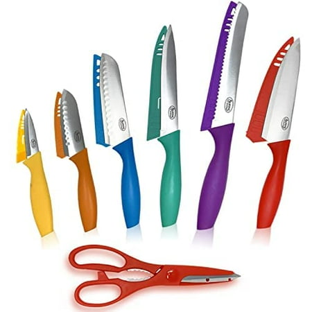 

Alpine Cuisine Cutlery Stainless Steel Knife Set 7pc with Color Handle & Sheath Ultra Sharp Kitchen Knife Set Ergonomic Multi-Color Plastic Handle Superb Edge Retention Knife Set for Kitchen