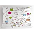 thumbnail image 1 of Educational Pillow Sham Doodle Style Hand Drawn Chemistry Composition with Atom Molecules Flask, Decorative Standard King Size Printed Pillowcase, 36 X 20 Inches, Green Blue Pink, by Ambesonne, 1 of 2