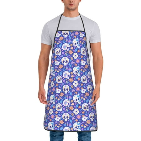 

Matuu flower Skull cartoon for Cooking Apron for Men and Women Adjustable Strap and Waist Ties for Baking Cooking Gardening