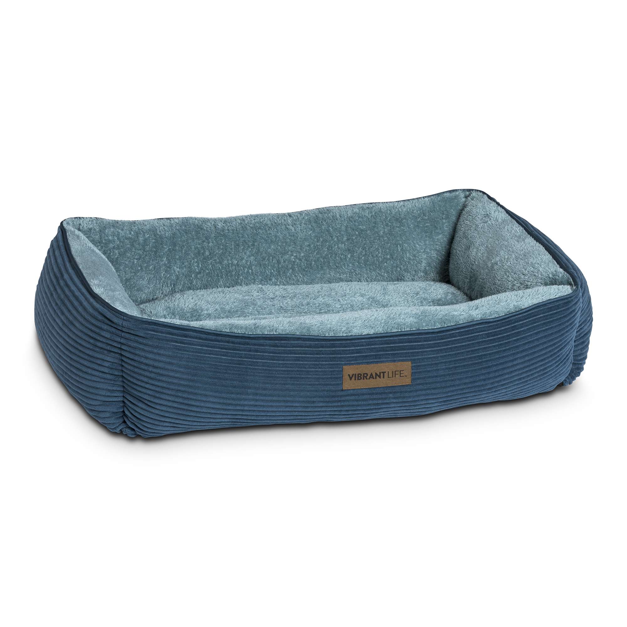 Vibrant Life Lounger Dog Bed, Large, Blue Corduroy