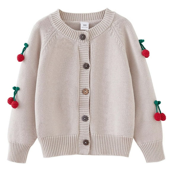 Auroural Toddler Girl Clothes 4t Heavy Industry Hand Crocheted Girls Knitted Cardigan Cotton Round Neck Children's Sweater Jacket