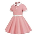 thumbnail image 4 of WUXIAN Children Dresses Shirt Dress Button Down Short Sleeve Dresses With Belt Special Occasions Clothes,Pink,5-6 Years, 4 of 7