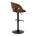 thumbnail image 4 of Pino Mid-Century Modern Adjustable Barstool with Swivel in Black Metal, Walnut Wood and Brown Faux Leather with Rounded T Footrest by LumiSource - Set of 2, 4 of 4