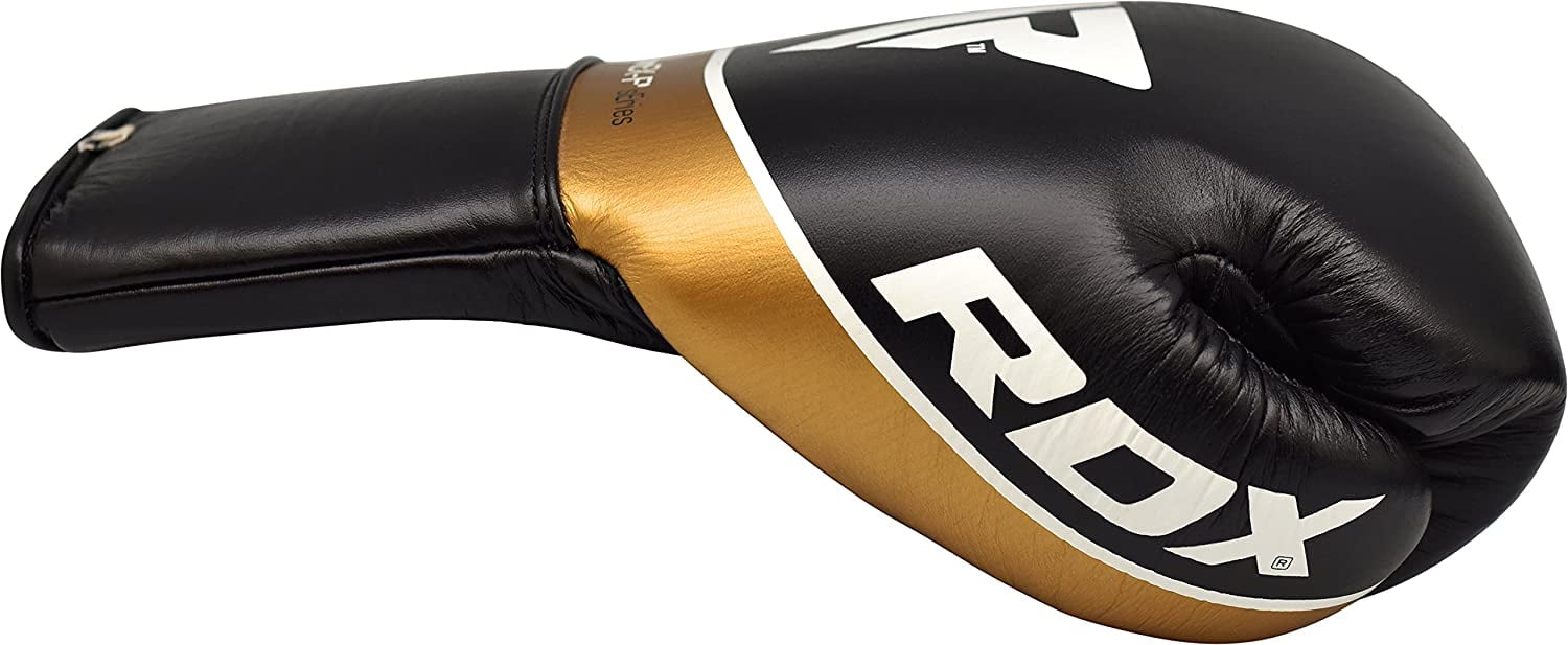 RDX Professional Boxing Fight Gloves, BBBofC BIBA WBF NYAC Approved, Genuine Cowhide Leather Competition Fighter Glove with Padded Wrist Support, Traditional Extra Long Laces for Firm Secure Fit
