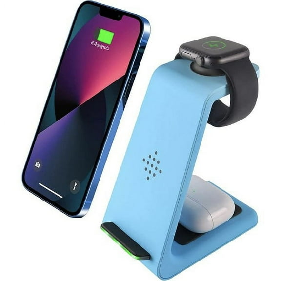 Sunffice Wireless Charger Stand 3 in 1 Qi Fast Wireless Charging station Interface for Apple Watch7/SE/6/5/4/3/2, Airpods Pro/3/2, iPhone Blue