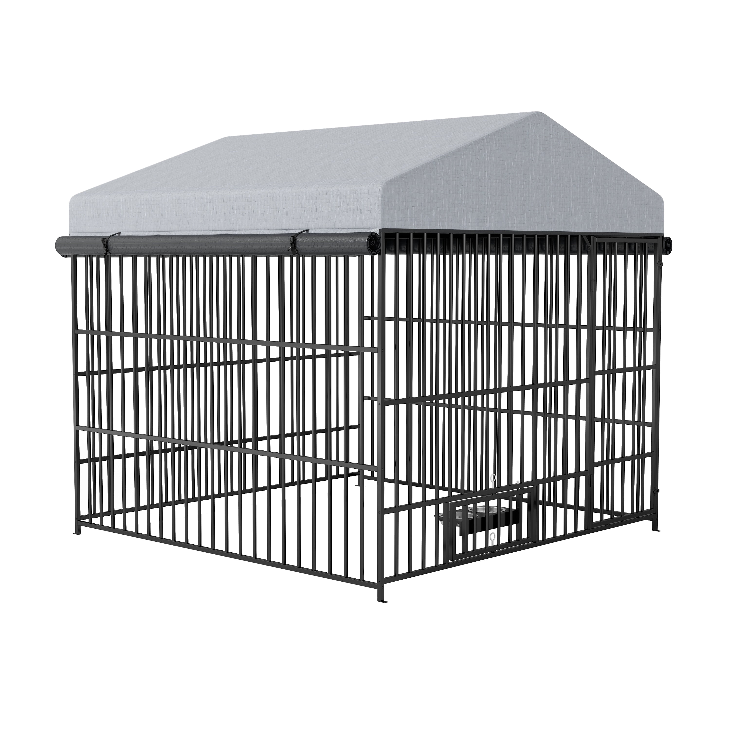 Large Dog Kennel Outdoor Pet Pens Dogs Run Enclosure Animal Hutch Metal Coop Fence with Roof Cover, 6.6'L x 6.6'W x 6.4'H
