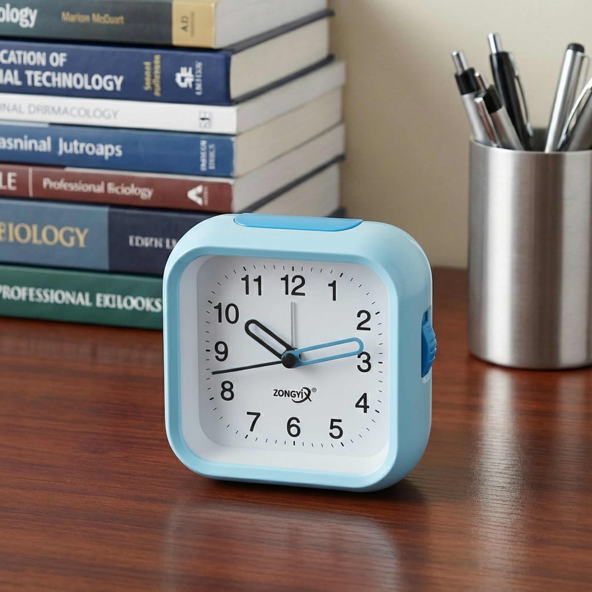 Unique Bargains Silent Mechanical Alarm Clock Blue 4.4"L x 1.9"W x 4.1"H