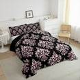 thumbnail image 3 of Erosebridal Gothic Floral Comforter Sets Twin Size,Pink Black Jacquard Comforters & Duvets,Boho Bohemain Flower Bedding Twin Comforter Set,Lightweight Room Decor Reversible,2-Piece, 3 of 8