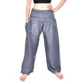 thumbnail image 3 of Bohotusk Steel Grey Plain Elasticated Smocked Waist Womens Harem Pants S/M to 3XL, 3 of 5