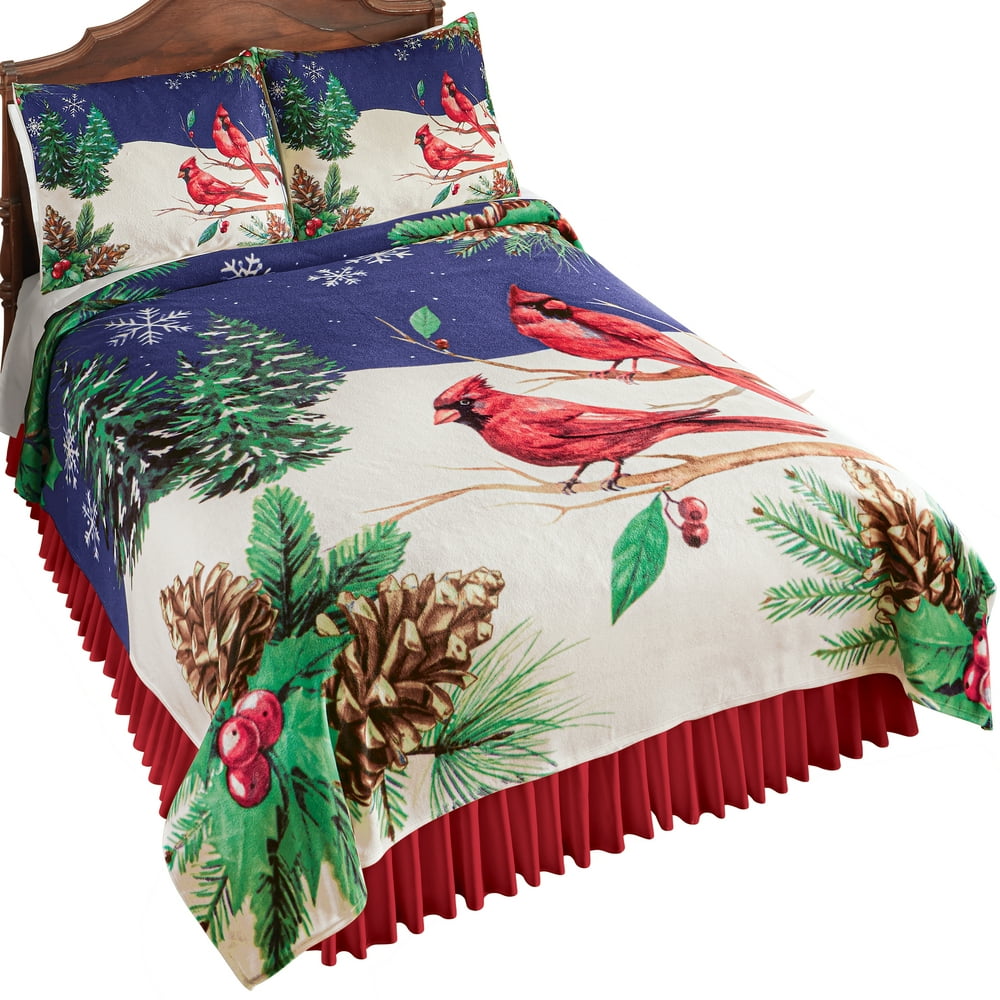 Collections Etc Winter Cardinal Fleece Coverlet HOLIDAY COLORS FULL