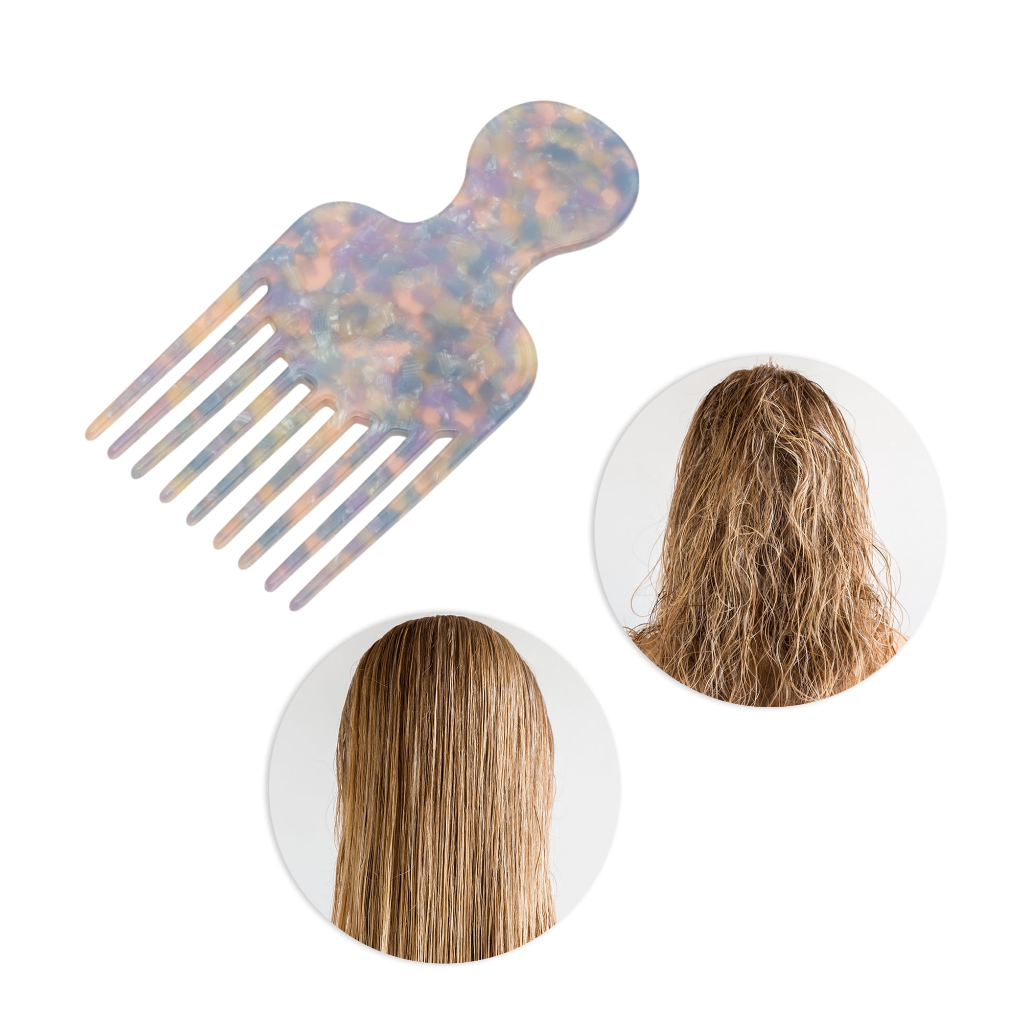 Unique Bargains 1 Pc Round Handle Marble Hair Insert Comb for All Hair Types Purple