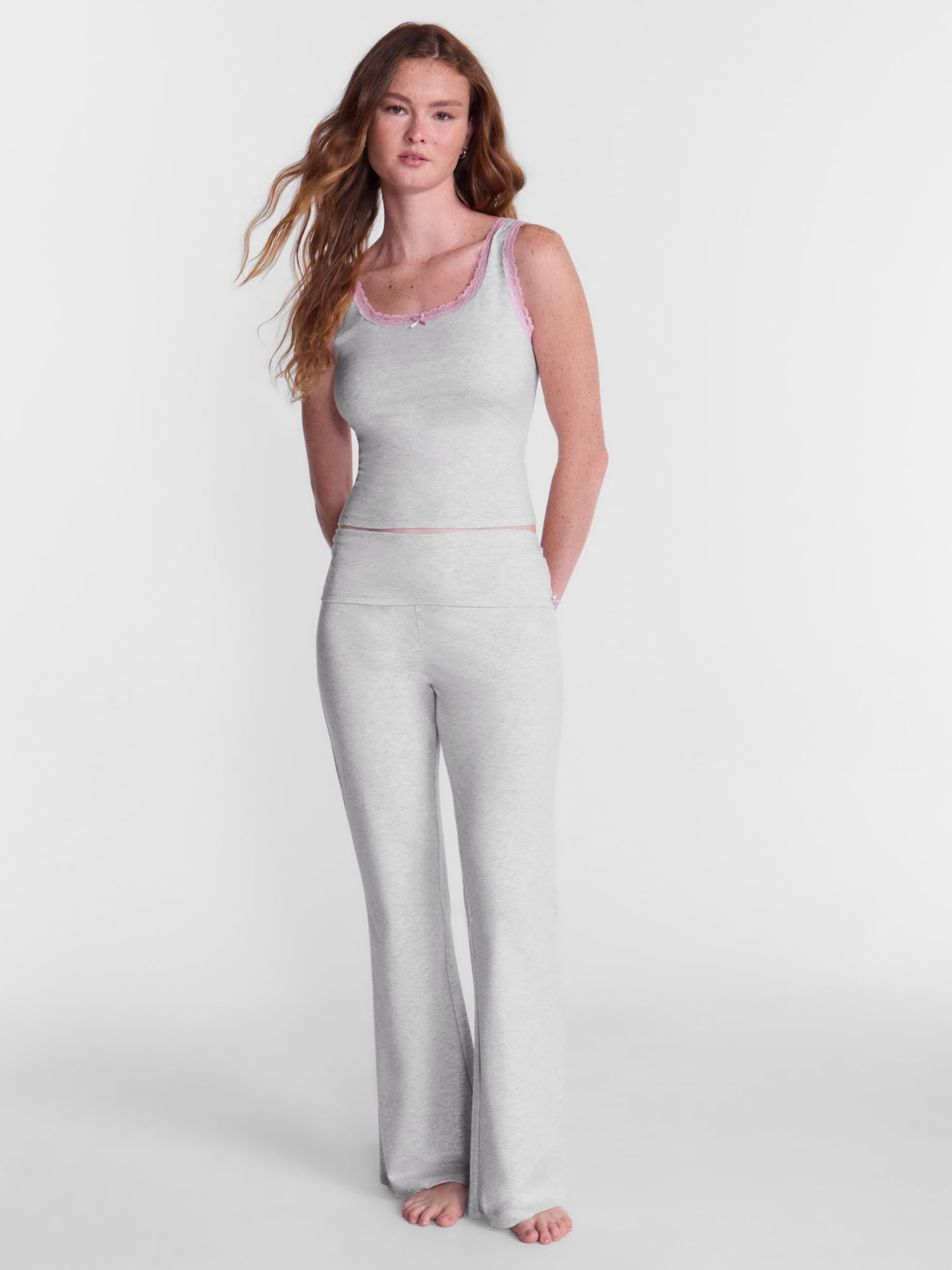No Boundaries Cotton Blend Jersey Sleep Foldover Pants, 31'' Inseam, Women’s XXS-3X