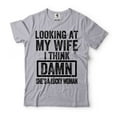 thumbnail image 5 of Men's Funny Shirt Looking At My Wife I Think Damn She's A Lucky Woman T-Shirt Gift For Husband (3X-Large Military Green), 5 of 6