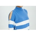 thumbnail image 3 of YOOSMATIC Womens Off Shoulder Striped Sweater Turtleneck Button Side Casual Knitted Pullover Blue Medium, 3 of 5